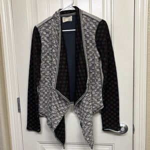 Anthropologie Saturday Sunday Black and Gray Patterned Open Front Cardigan